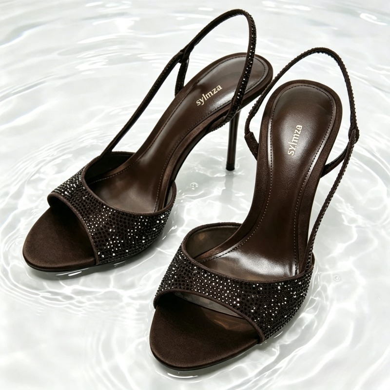 Women Fashion Brand - Fashion Crystal Detail Slingback Heels Women