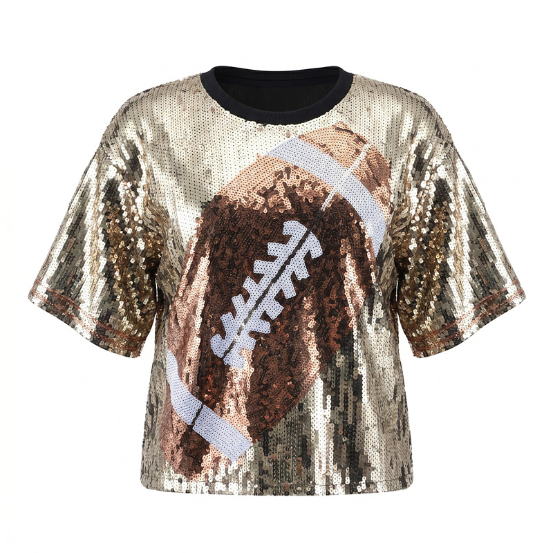 Women'S Fashion Rugby Shirt - Summer New Fashion Rugby Print Sequin