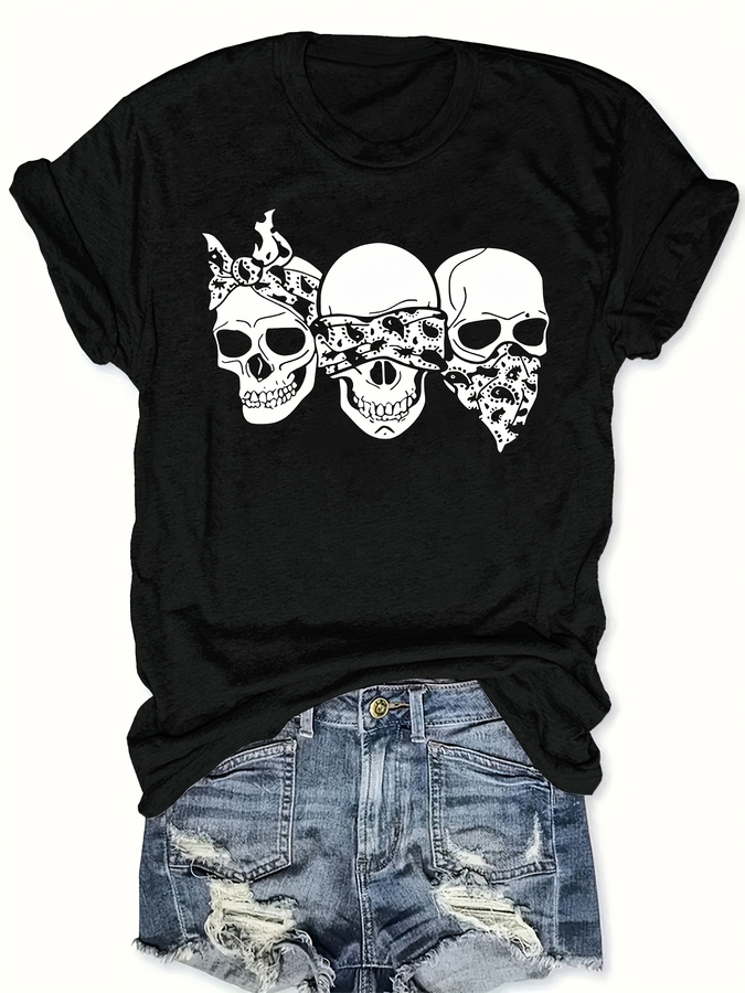 Women'S Fashion Trends Summer 2025 - Happy Cartoon Skull T-Shirt, Loose Fit,