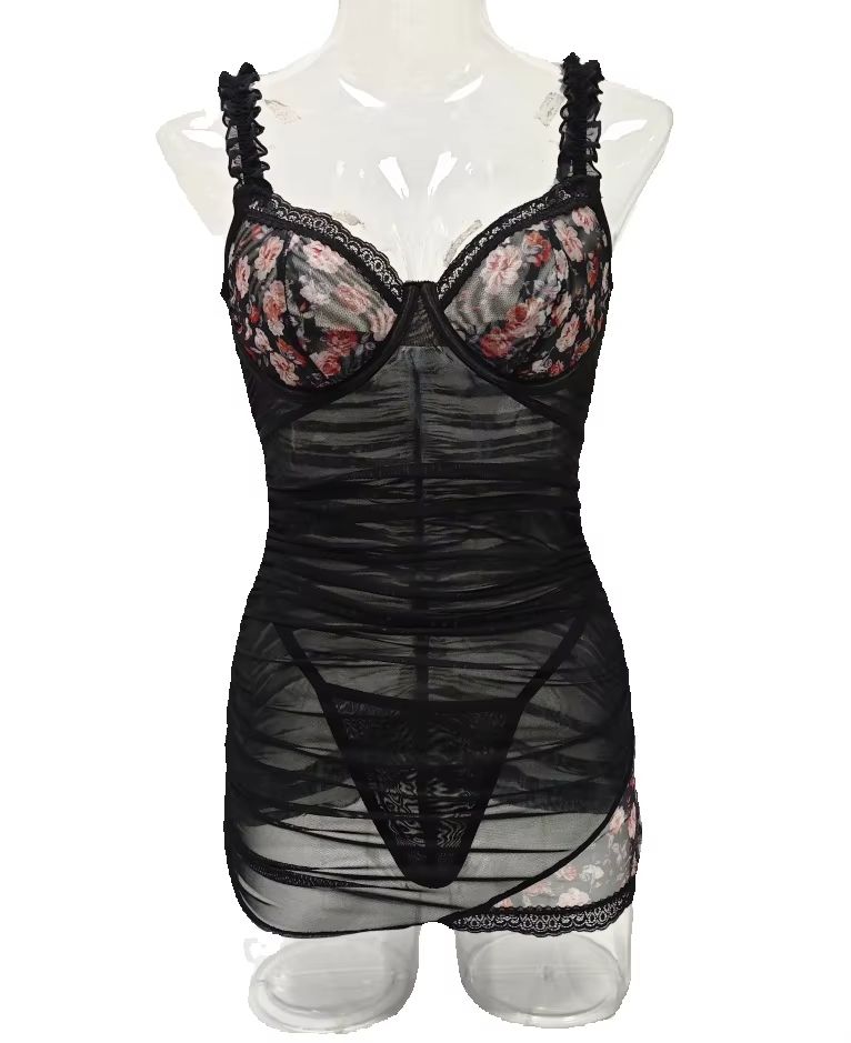 Spaghetti Strap Dress - Women Lace Lingerie Dress Ruffle Spaghetti