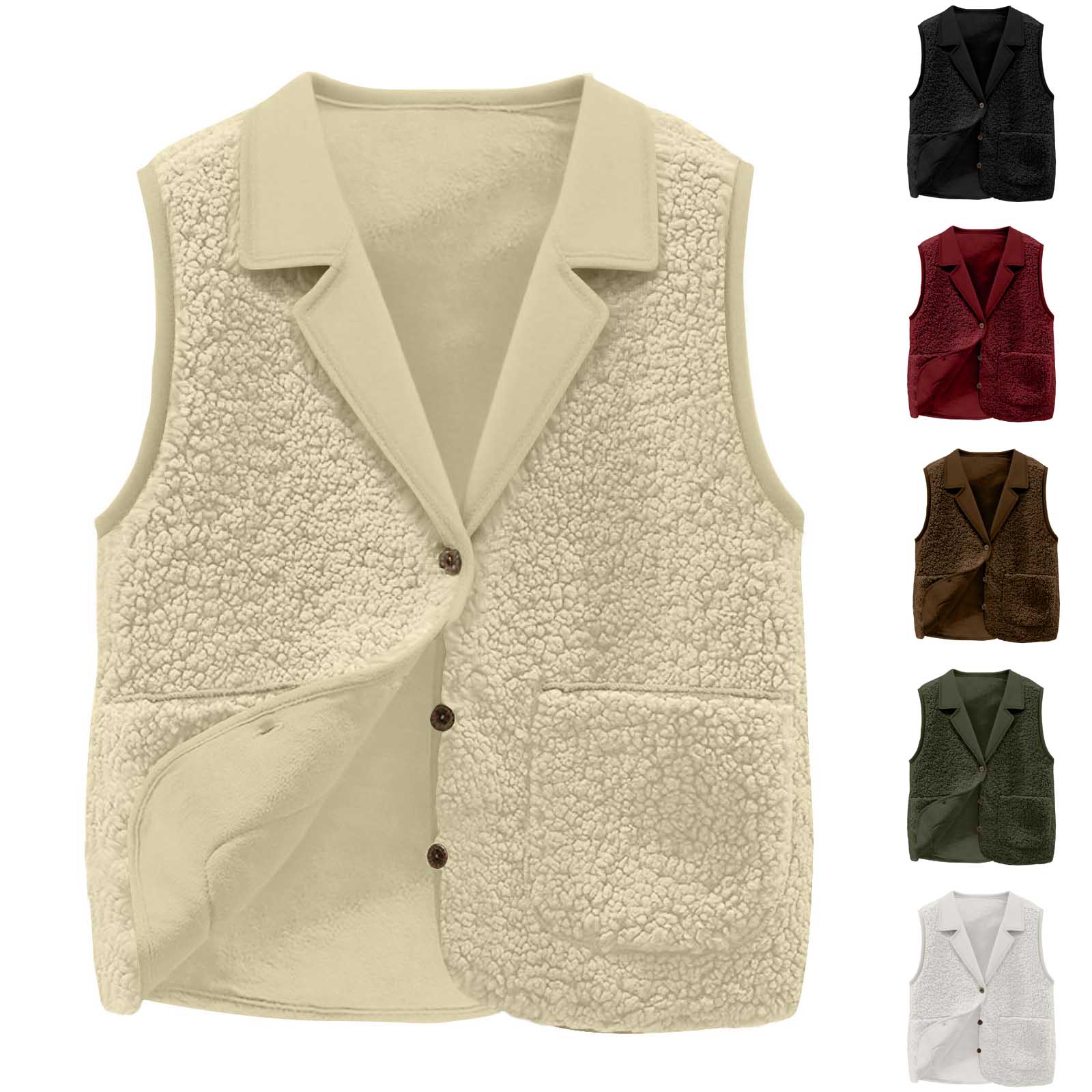 Sherpa Coat Women - Women's Sherpa Fleece Vest, Lapel Collar,