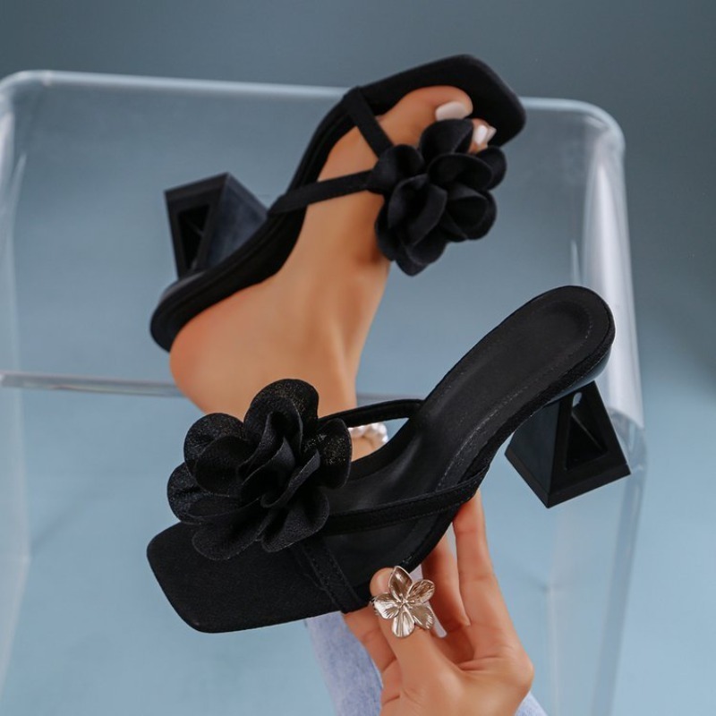 Spaghetti Strap Dress - Womens 3D Flower Decor Sandals Triangular