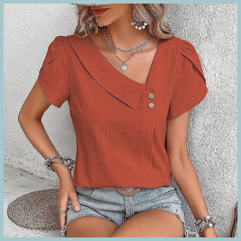 Women Top Fashion - 2024 Summer Vintage Solid Color Blouse