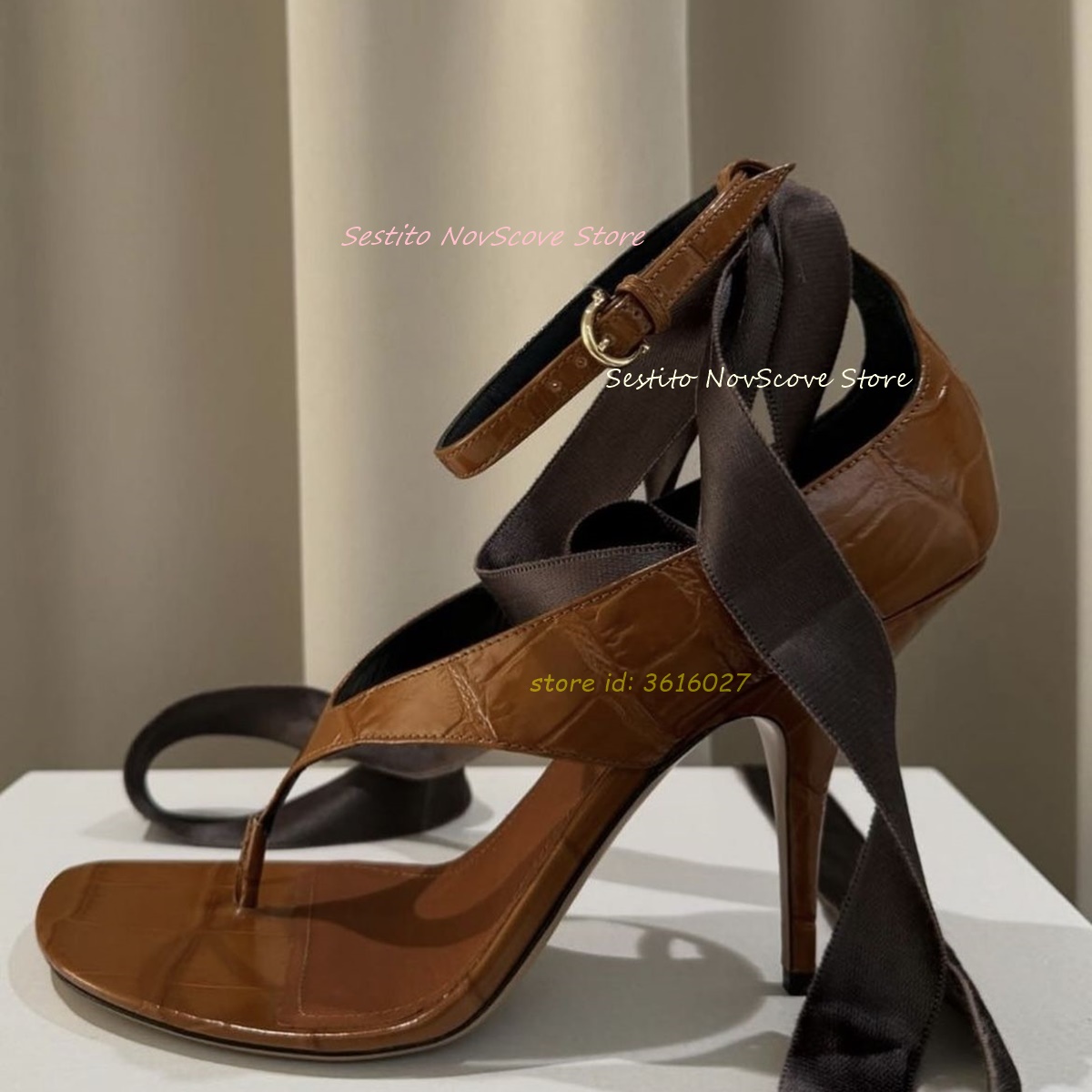 Spaghetti Strap Dress - Brown Open Toe Lace Up Sandals