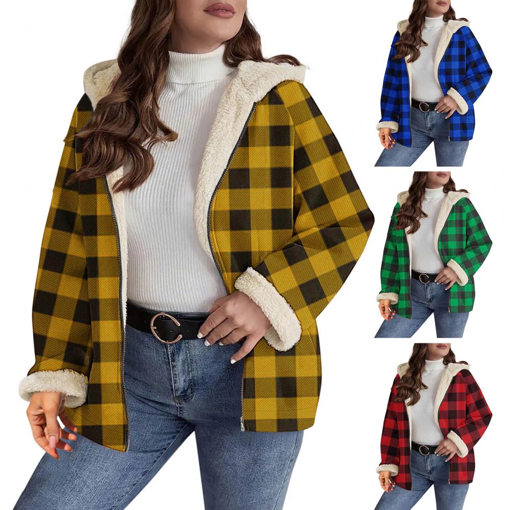 Women's Sherpa Plaid Shacket L - Sherpa Coat Women 评论和价格