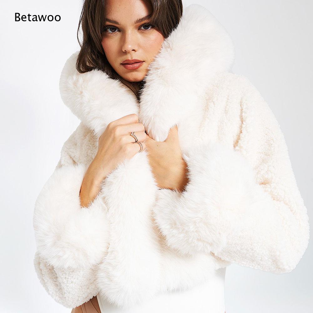 Women Faux Fur Trim Big Collar - Sherpa Coat Women 评论和价格