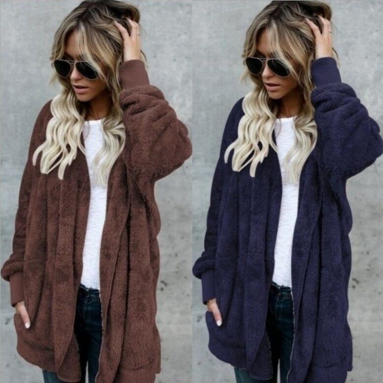 Warm Plush Faux Fur Coat Rever - Sherpa Coat Women 评论和价格