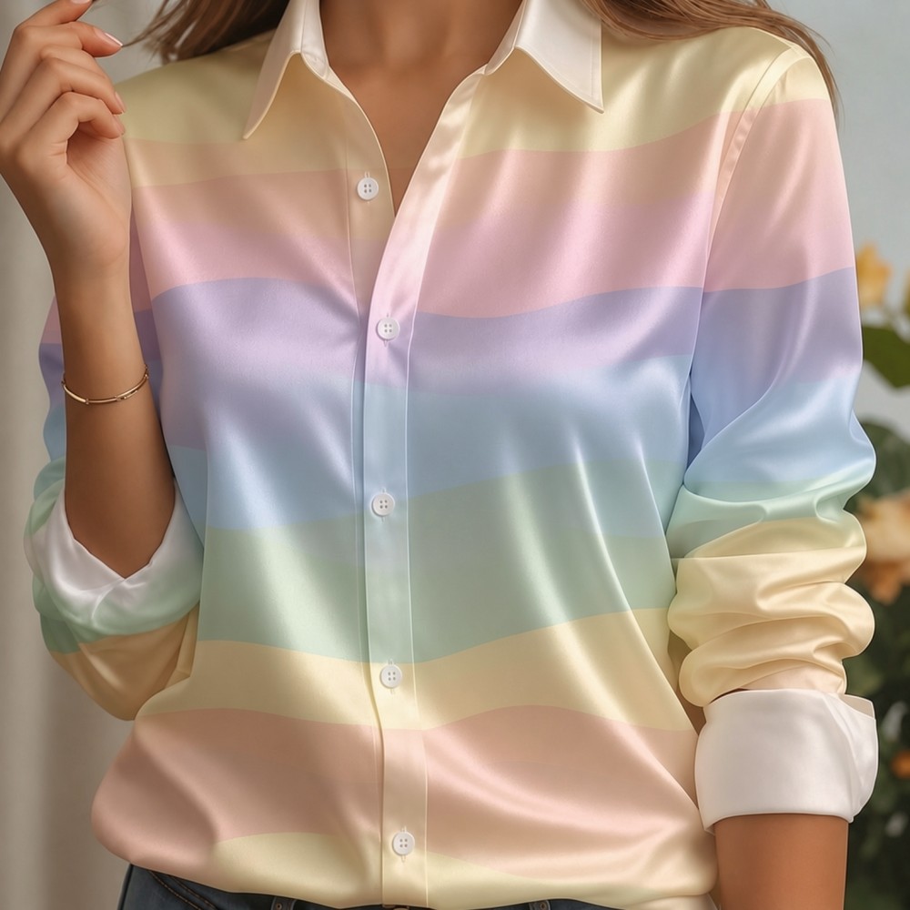 Women Satin Lapel Collar Shirt - Women Top Fashion 评论和价格