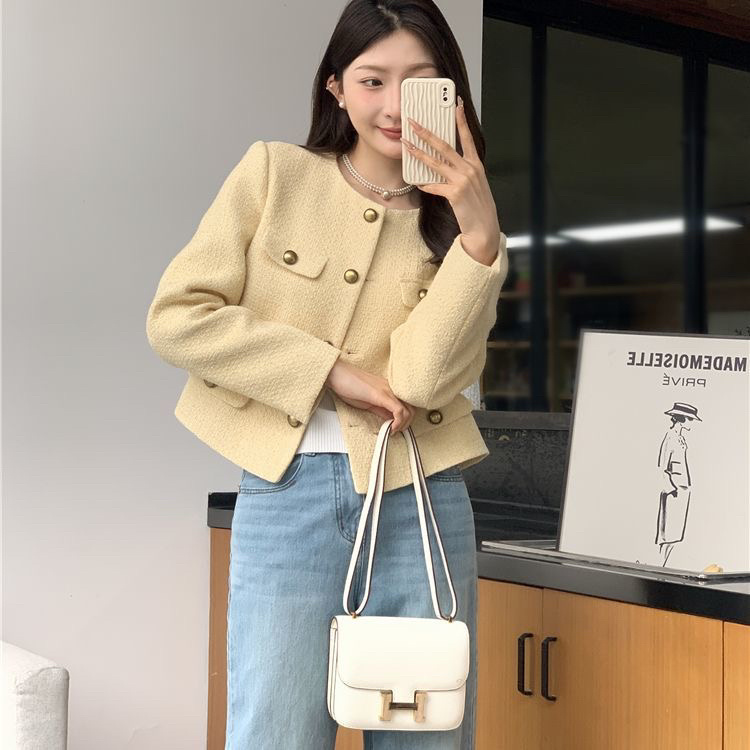 Tweed Jacket Embellished Butto - Sherpa Coat Women 评论和价格