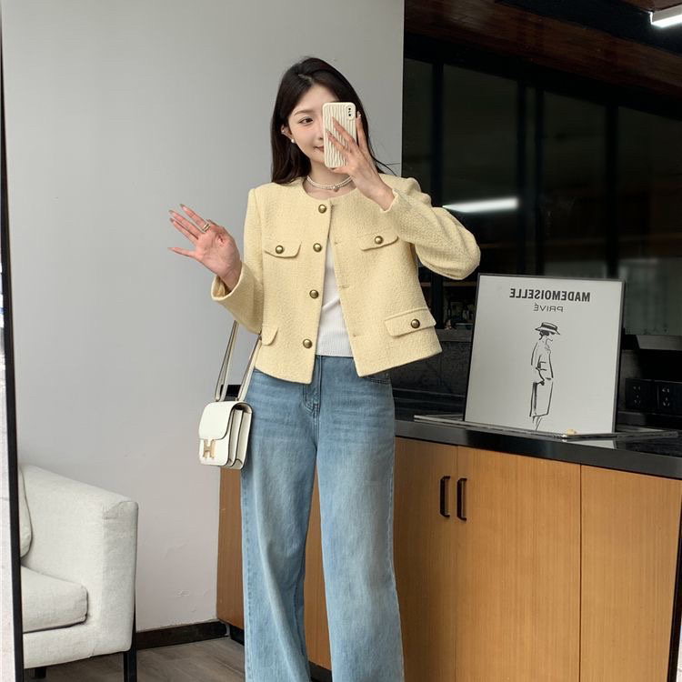 Tweed Jacket Embellished Butto - Sherpa Coat Women 评论和价格