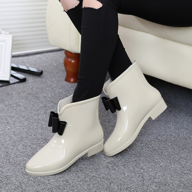 Women Flower Bowtie Ankle Boot - Women'S Fashion Rain Boots 评论和价格
