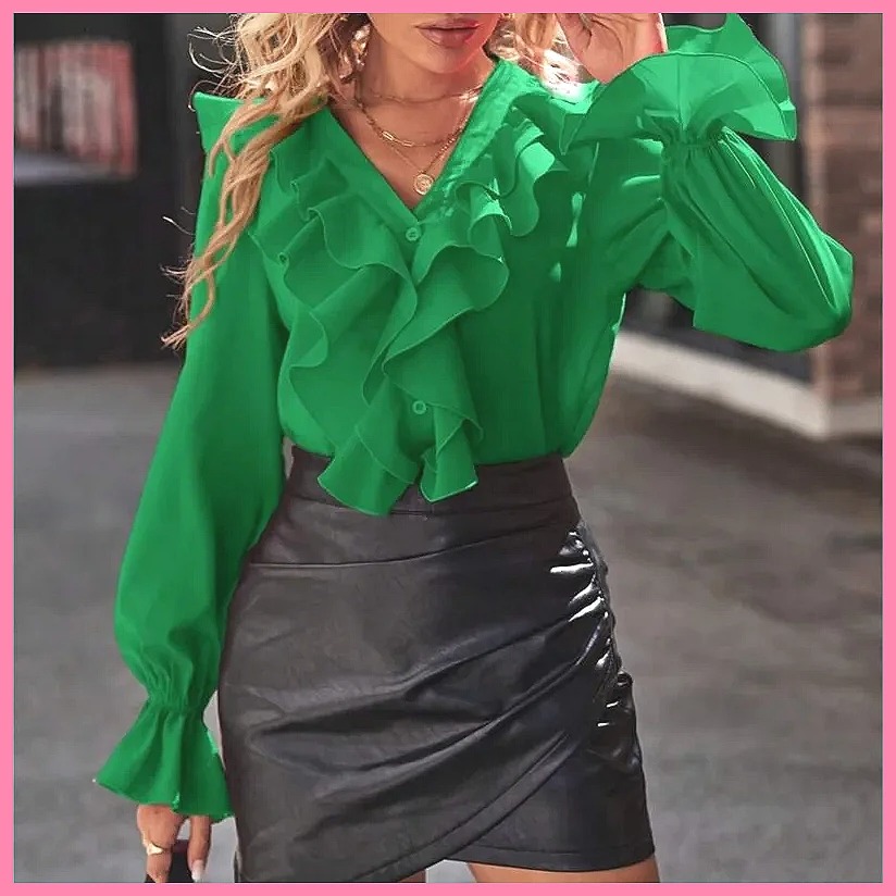 2025 Fashion V-Neck Ruffle Fla - Women Top Fashion 评论和价格