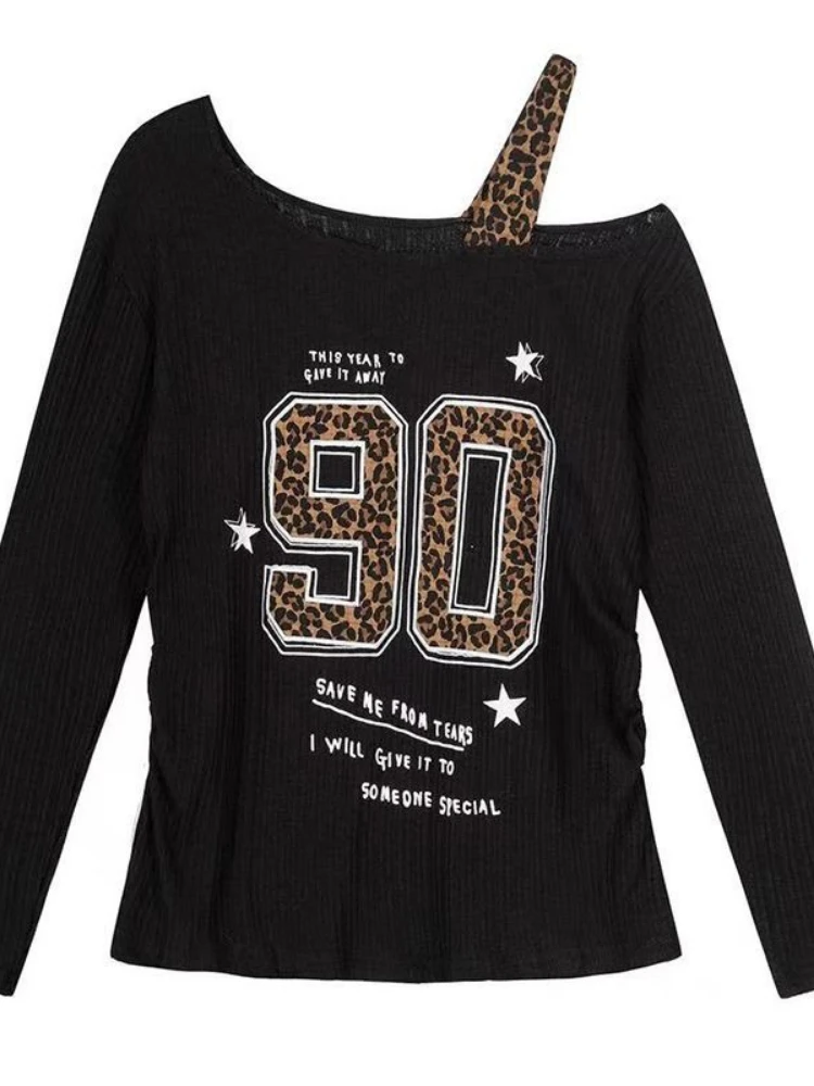 Y2K Patchwork Leopard Print T- - Women Top Fashion 评论和价格