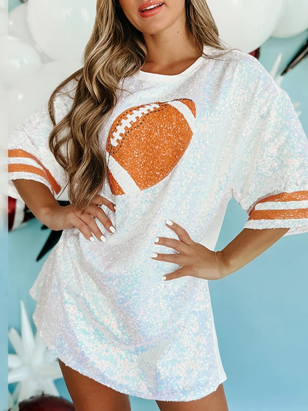 Women Sequined  Long T-Shirts  - Women'S Fashion Rugby Shirt 评论和价格