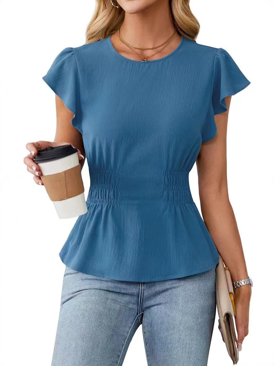 Women Ruffle Short Sleeve Blou - Women Top Fashion 评论和价格
