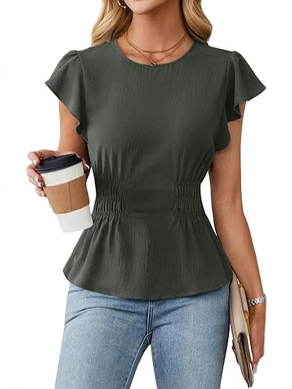 Women Ruffle Short Sleeve Blou - Women Top Fashion 评论和价格